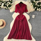 Elastic single breasted knitted long skirt