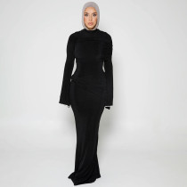 Mesh patchwork long sleeved high waisted dress