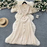 Elastic single breasted knitted long skirt
