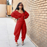 V-neck long sleeved sweatshirt jumpsuit
