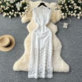 Mesh hollow hook flower slit long skirt