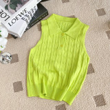 Polo collar sleeveless knit top solid color vest