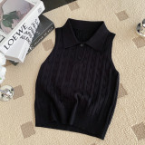 Polo collar sleeveless knit top solid color vest