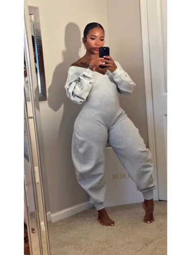 V-neck long sleeved sweatshirt jumpsuit