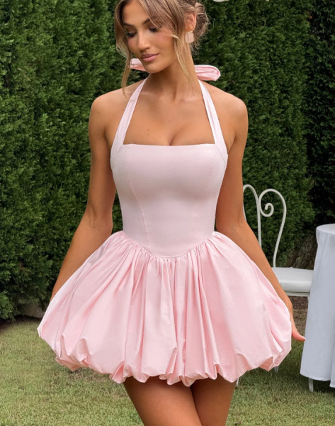 Hanging neck tie bow dress