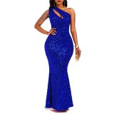 Pearl sequin single shoulder backless fish tail dress