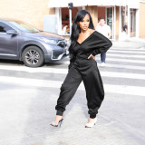 V-neck long sleeved sweatshirt jumpsuit