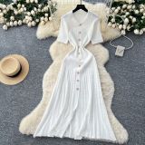 Elastic single breasted knitted long skirt