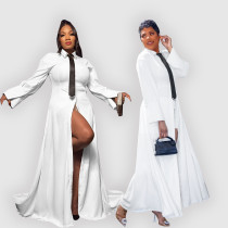 Waist up slit shirt, tie, shorts set