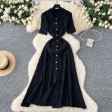 Elastic single breasted knitted long skirt