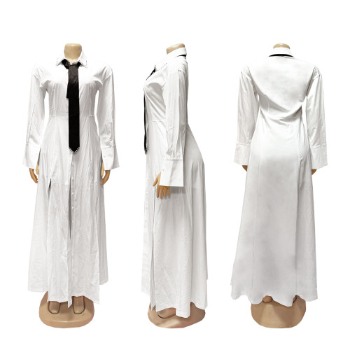 Waist up slit shirt, tie, shorts set