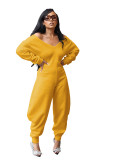 V-neck long sleeved sweatshirt jumpsuit