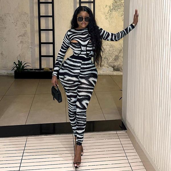 Round neck hollowed out strapless patchwork jumpsuit high waisted pants set