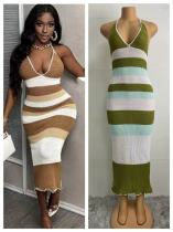 Knitted color blocked beach jumpsuit