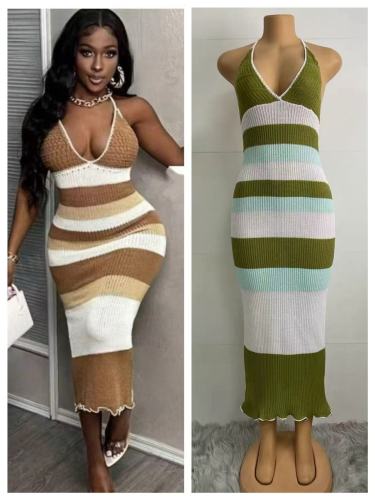 Knitted color blocked beach jumpsuit