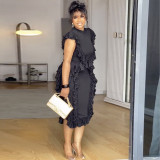 Lotus leaf edge waist bag hip dress