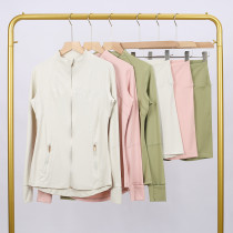 Golden zipper Slim fit elastic jacket, cropped pants, yoga fitness suit