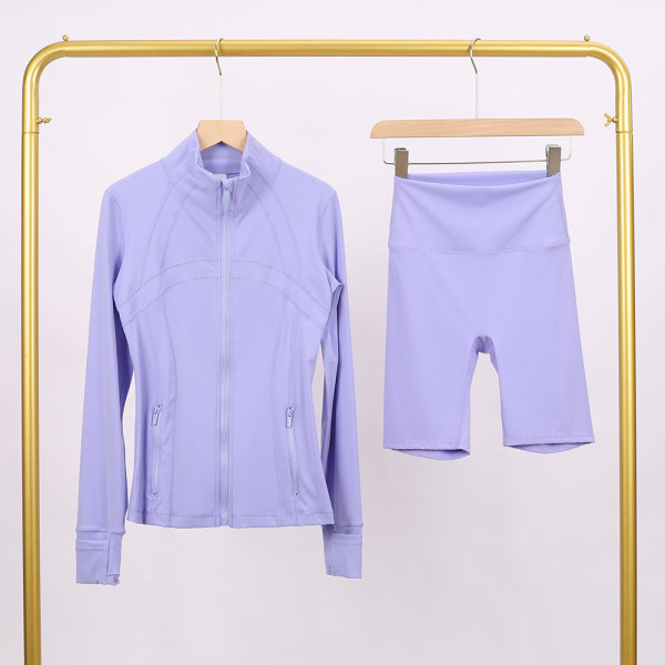Slim fit elastic quick drying stand up collar jacket, cropped pants, yoga clothes, fitness suit