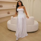 Perspective strapless A-line skirt with a single neckline solid color dress