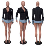 Splicing denim suit jacket
