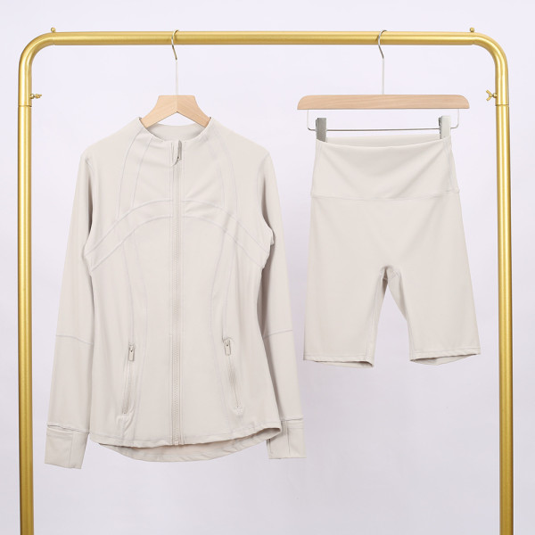 Slim fit elastic quick drying stand up collar jacket, cropped pants, yoga clothes, fitness suit