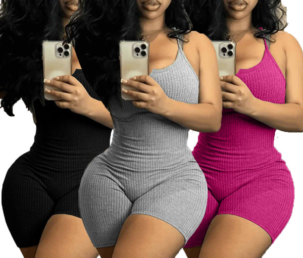 Strapless, sleeveless, backless, waist cinching, tight fitting, sports yoga, pit stripe jumpsuit