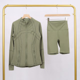 Slim fit elastic quick drying stand up collar jacket, cropped pants, yoga clothes, fitness suit