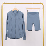 Slim fit elastic quick drying stand up collar jacket, cropped pants, yoga clothes, fitness suit