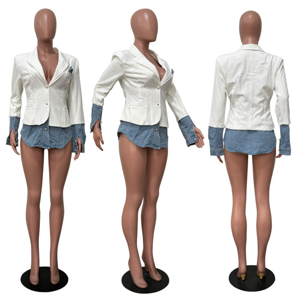 Splicing denim suit jacket