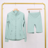 Slim fit elastic quick drying stand up collar jacket, cropped pants, yoga clothes, fitness suit