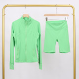 Slim fit elastic quick drying stand up collar jacket, cropped pants, yoga clothes, fitness suit