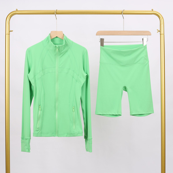 Slim fit elastic quick drying stand up collar jacket, cropped pants, yoga clothes, fitness suit