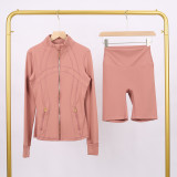 Golden zipper Slim fit elastic jacket, cropped pants, yoga fitness suit