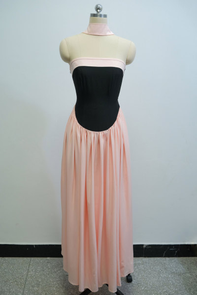 Strapless color blocked low waist pleated long dress