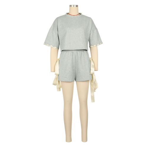 Round neck half sleeved T-shirt shorts woven two-piece set