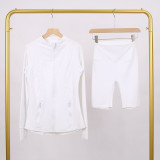 Slim fit elastic quick drying stand up collar jacket, cropped pants, yoga clothes, fitness suit