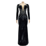Hot pressed long sleeved long skirt dress