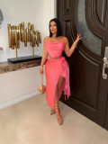 Two piece set of lace up collar, suspender, high slit skirt