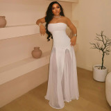 Perspective strapless A-line skirt with a single neckline solid color dress