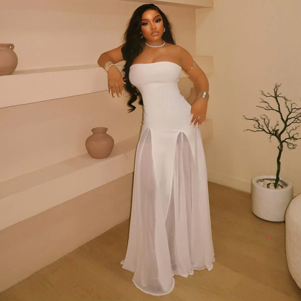 Perspective strapless A-line skirt with a single neckline solid color dress
