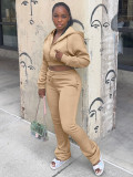 Velvet hoodie hooded cardigan stacked micro flared pants two-piece set