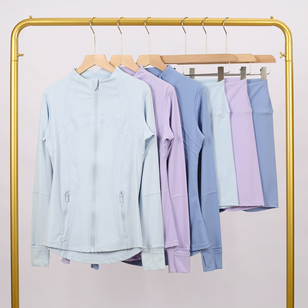 Slim fit elastic quick drying stand up collar jacket, cropped pants, yoga clothes, fitness suit