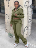 Velvet hoodie hooded cardigan stacked micro flared pants two-piece set