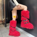 Flat bottomed rivet boots with hairy straps, snow boots