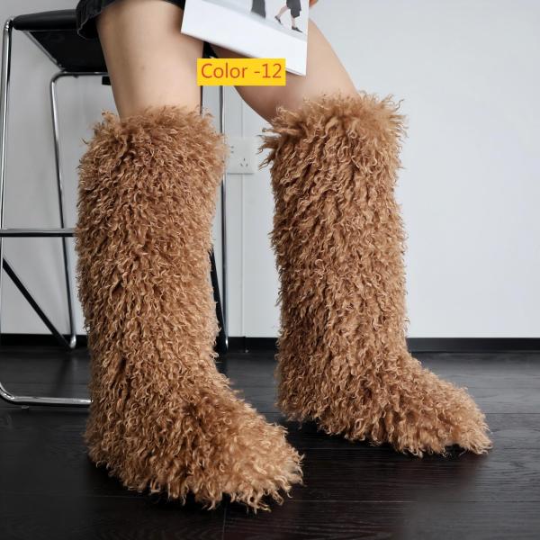 Knee high snow boots with plush boots