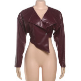 Waist and navel exposed PU leather jacket