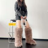 Knee high snow boots with plush boots