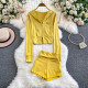 Zipper Embroidered Hoodie Coat Hip Lifting Shorts Two Piece Set