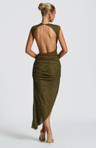 Sleeveless texture backless slit irregular dress