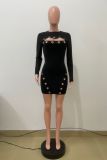 Hollow out chicken eye metal buckle dress